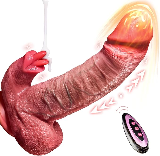 Thrusting Dildo Vibrator Sex Toys - Big Thick Dildo Realistic Penis Vibrators with 7 Thrusting 10 Vibrating Heating Licking Modes, Soft Anal Dildos Adult Sex Toy for Women and Man